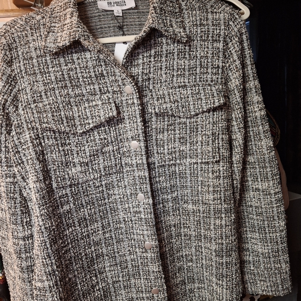 BB Dakota by Steve Madden Cuddled Up Tweed Shirt Jacket Women Size Small - Picture 11 of 12